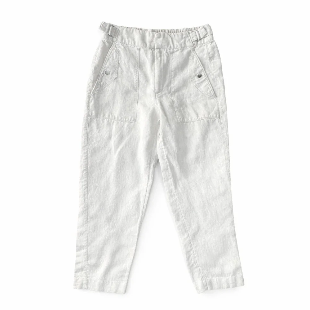Athleta Women's Voyager 100% Linen High Rise Relaxed Ankle Pants Ivory Size 4 - Picture 4 of 7